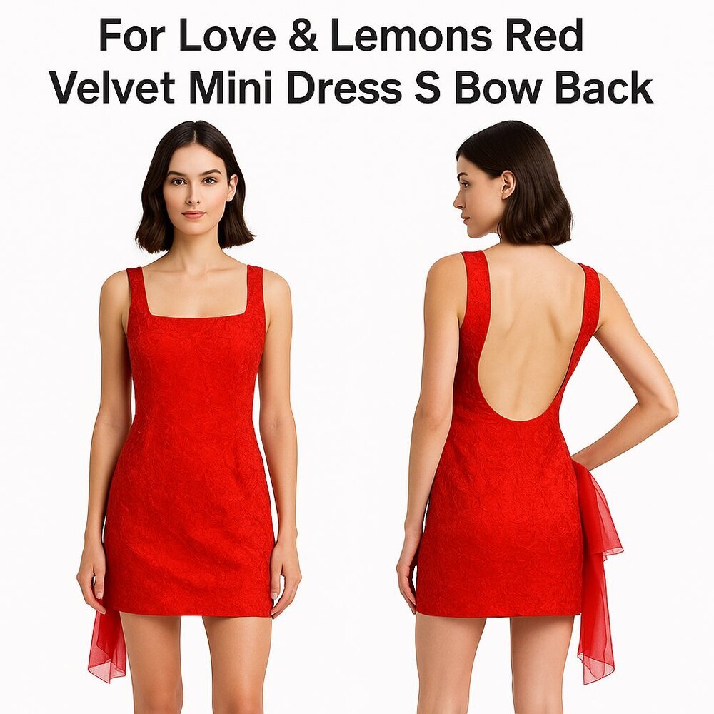 For Love & Lemons Red Velvet Mini Dress Sz S Bow